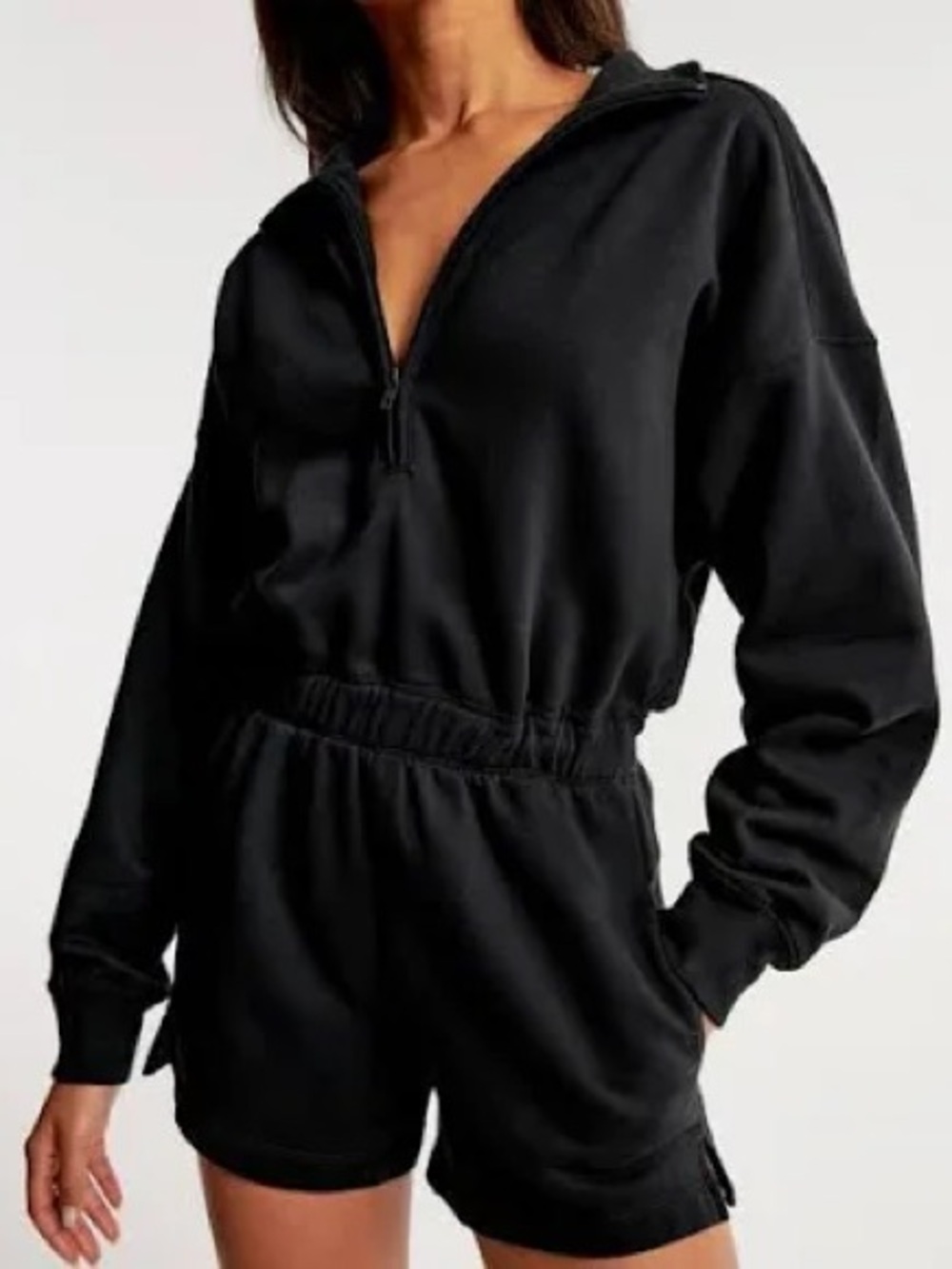Abercrombie & Fitch Black Half-Zip Romper